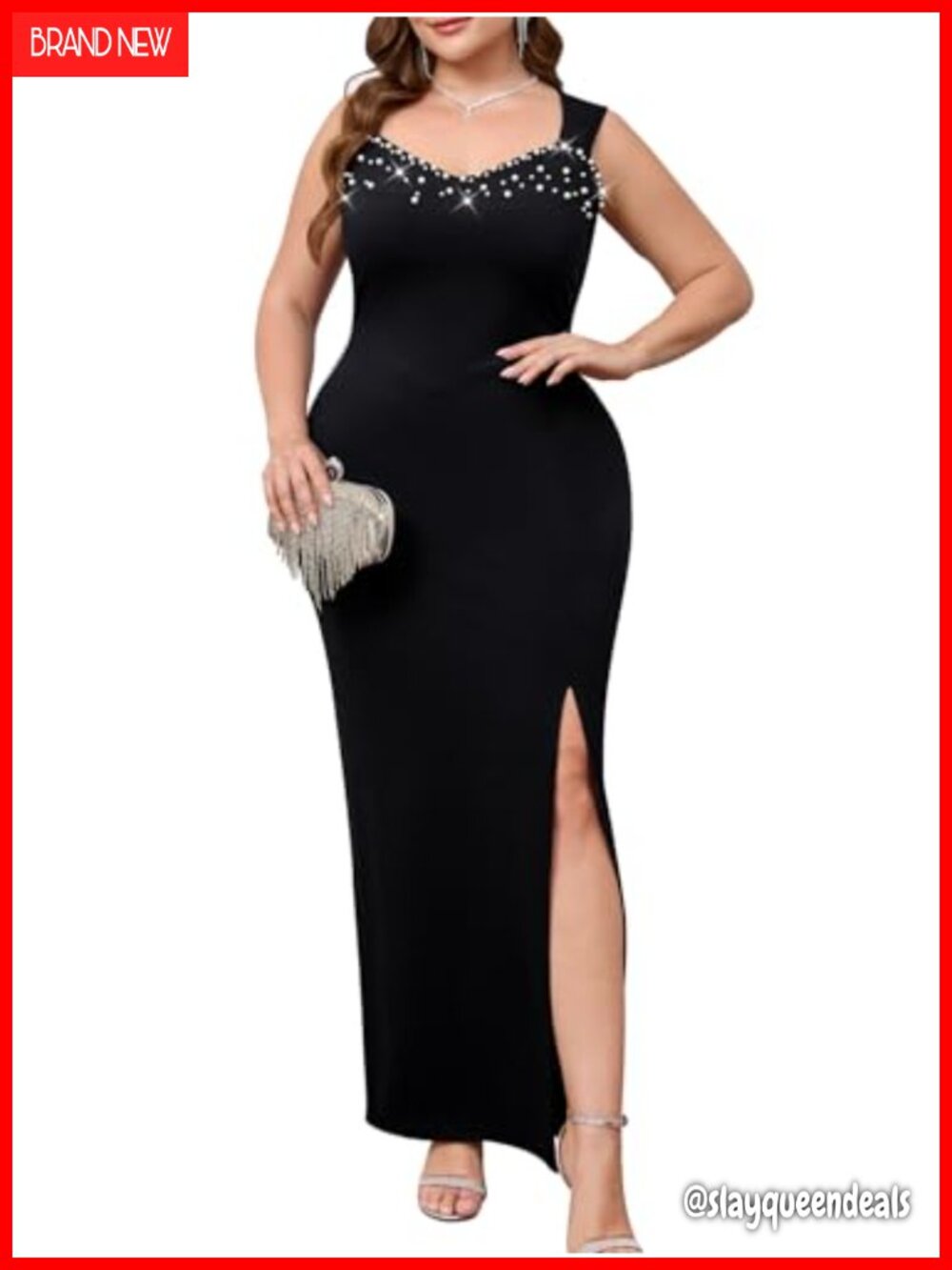 Plus Size Sparkly Pearl Mermaid Prom Dress High Split Sweetheart Formal Gown